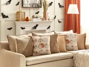 Dekokissen CUCURBITA 45 x 45 cm Samtstoff Beige Pflanzenmuster_1078780