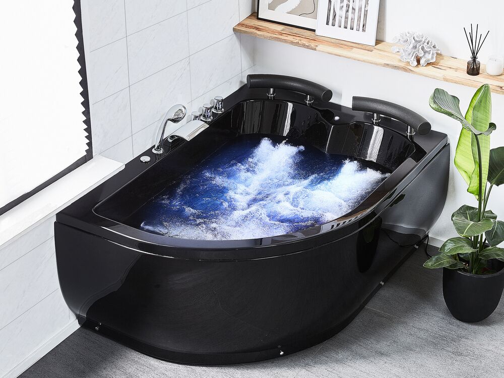 Kotna masažna kad z osvetlitvijo LED PARADISO 158 x 113 cm Črna Leva stran