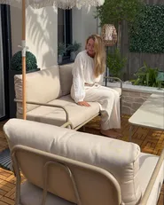 Garden Lounge Set with Table 4 Seater NESSO Metal Light Beige_1159236