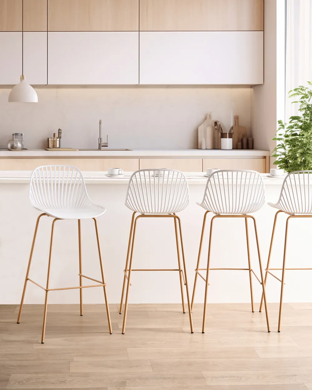Set mit 4 Barstühlen KLEVE Weiß