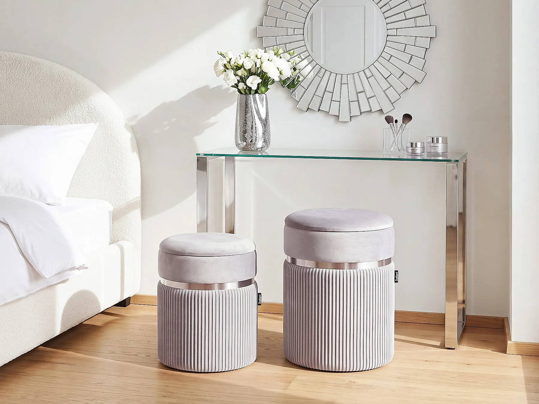 Set of 2 Storage Pouffes CAMDENTON Velvet Light Grey_1186023