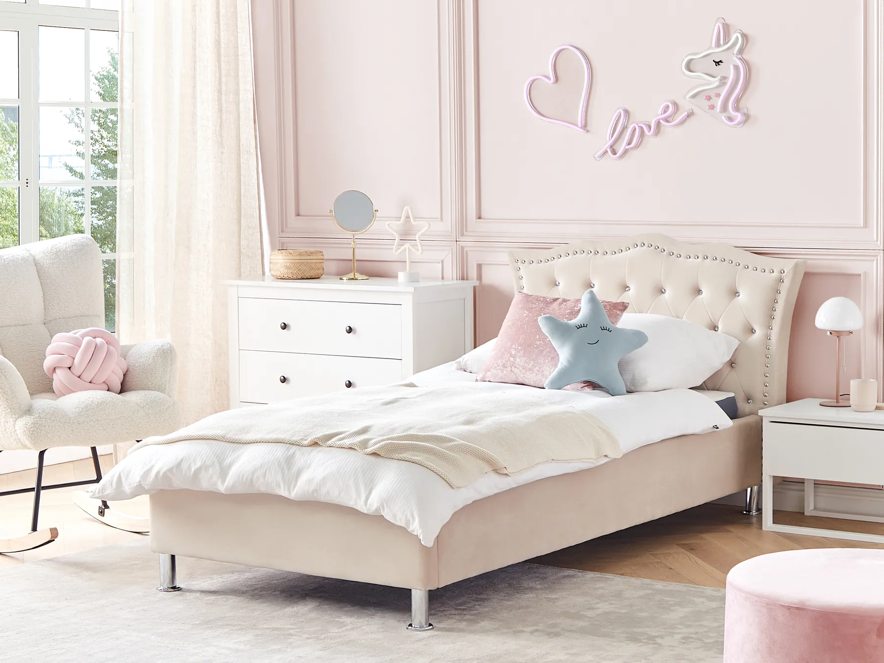 Bett mit Lattenrost Samtstoff METZ 90 x 200 cm Beige_861350