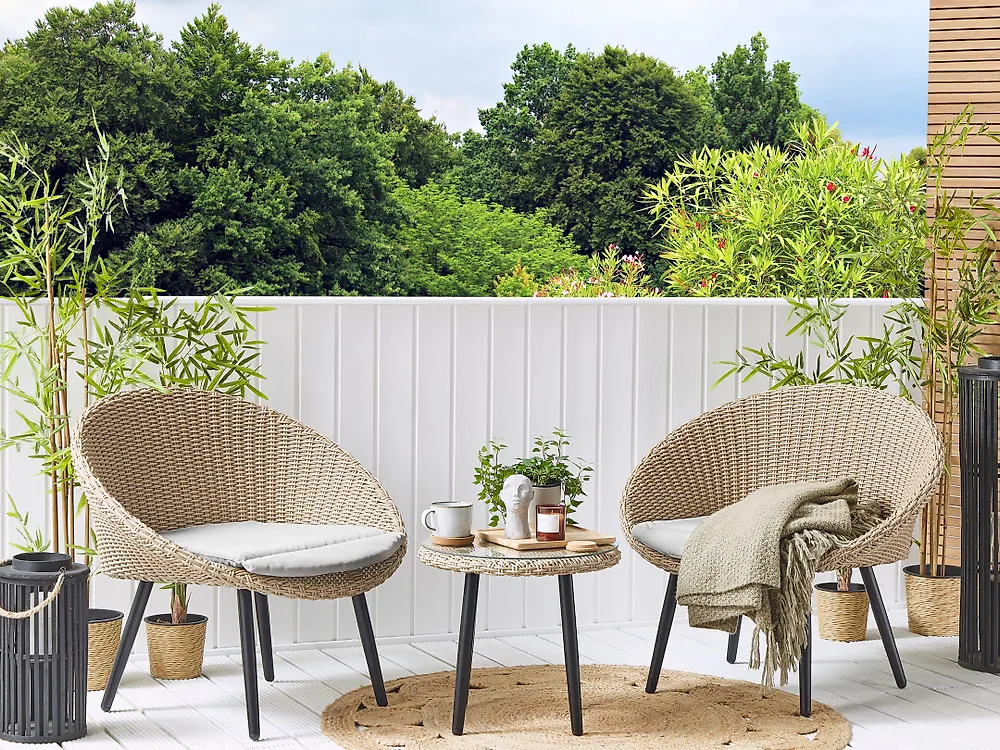 Bistro Set with Cushions ORTIGIA PE Rattan Light Beige Beige_1177423