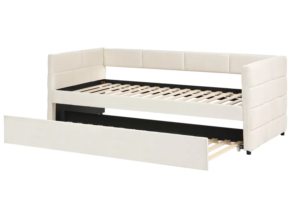 Ausziehbett Samtstoff CHAVONNE 90 x 200 cm Cremeweiß_1069380