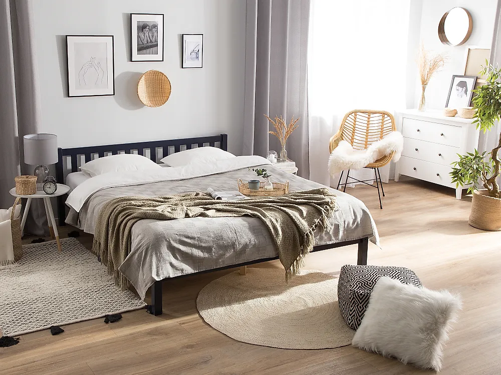 Bett mit Lattenrost Kiefernholz FLORAC 140 x 200 cm Marineblau_1171929