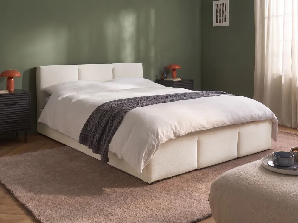 Bett mit Stauraum BOUSSE Stoff Cremeweiß 140 x 200 cm