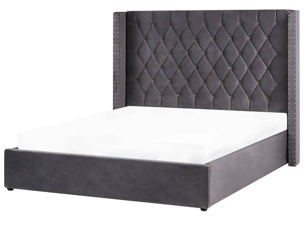 Ottoman Bed LUBBON Velvet Grey 160 x 200 cm (EU King Size)_766870