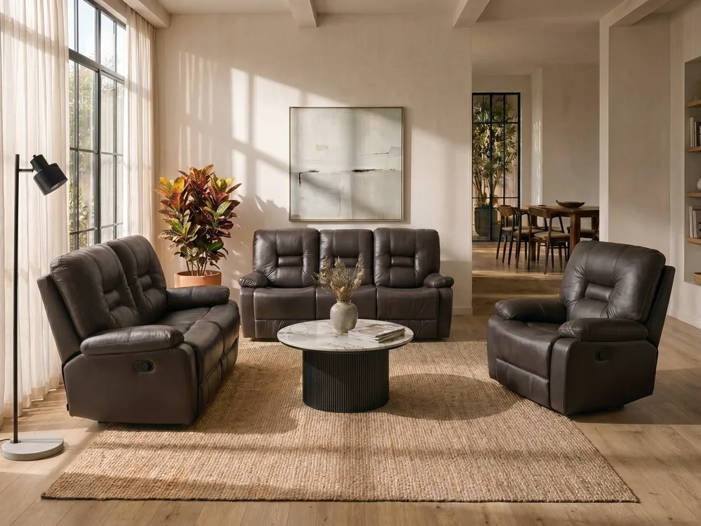 Sofa Set manuell verstellbar 6-Sitzer BERGEN Kunstleder Braun