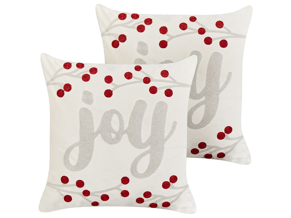 Set of 2 Decorative Cushions PRALINE 45 x 45 cm Velvet White Christmas Motif