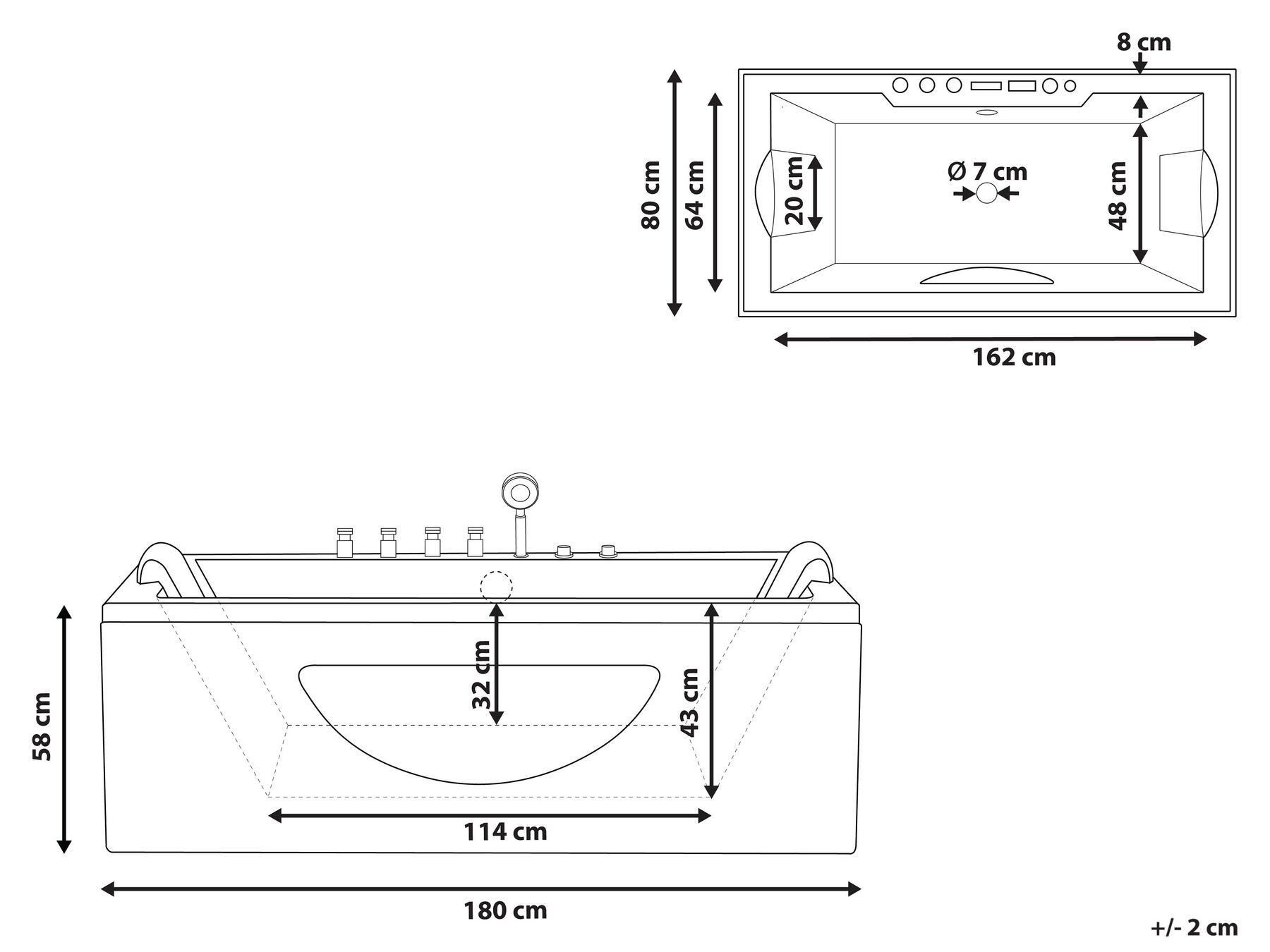 Whirlwanne Eckmodell mit LED HAWES II 180 x 80 cm Weiß_808422