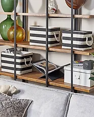 Aufbewahrungskorb 3er Set DARQAB Baumwolle Schwarz / Weiß_1182403