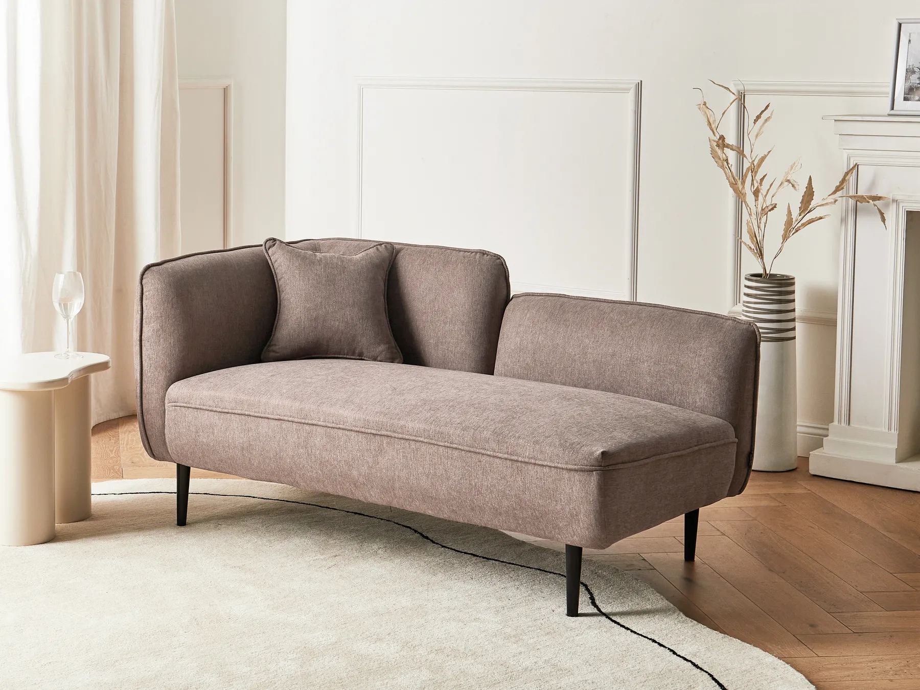 Linksseitige Chaiselongue CHEVANNES Stoff Hellbraun_1009706