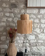 Set of 2 Wall Lamps SHINFA Wicker Natural_1050577