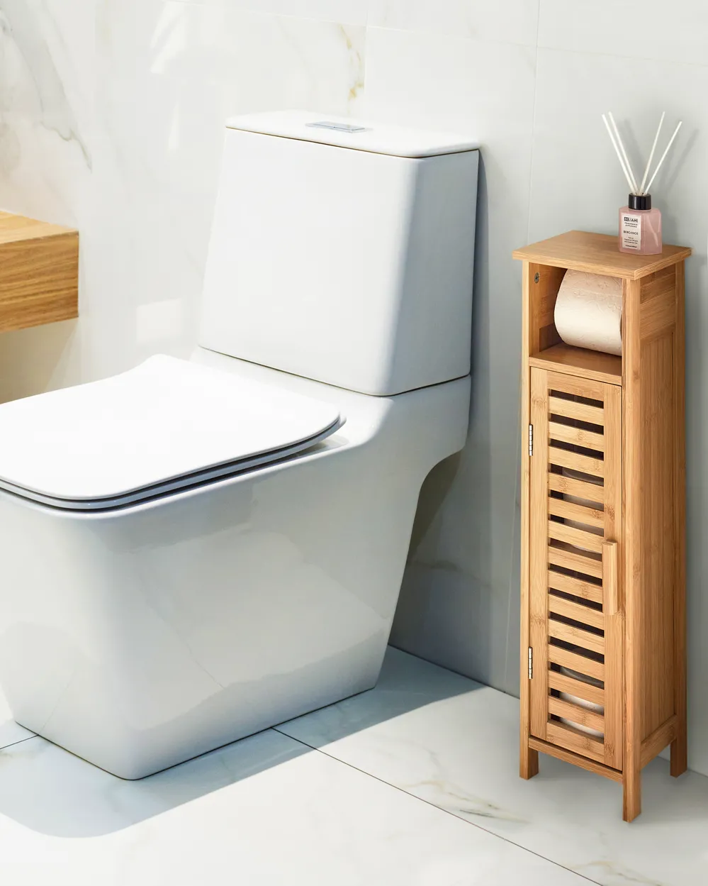 Toilet Paper Cabinet OLATHE Bamboo Wood Light Brown
