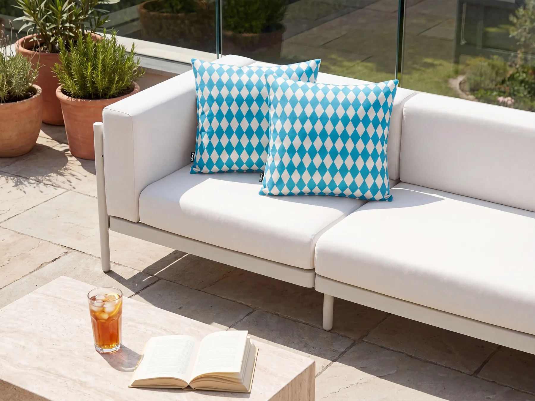 Set of 2 Outdoor Cushions GREVILLEA Checked 45 x 45 cm Turquoise_1135552