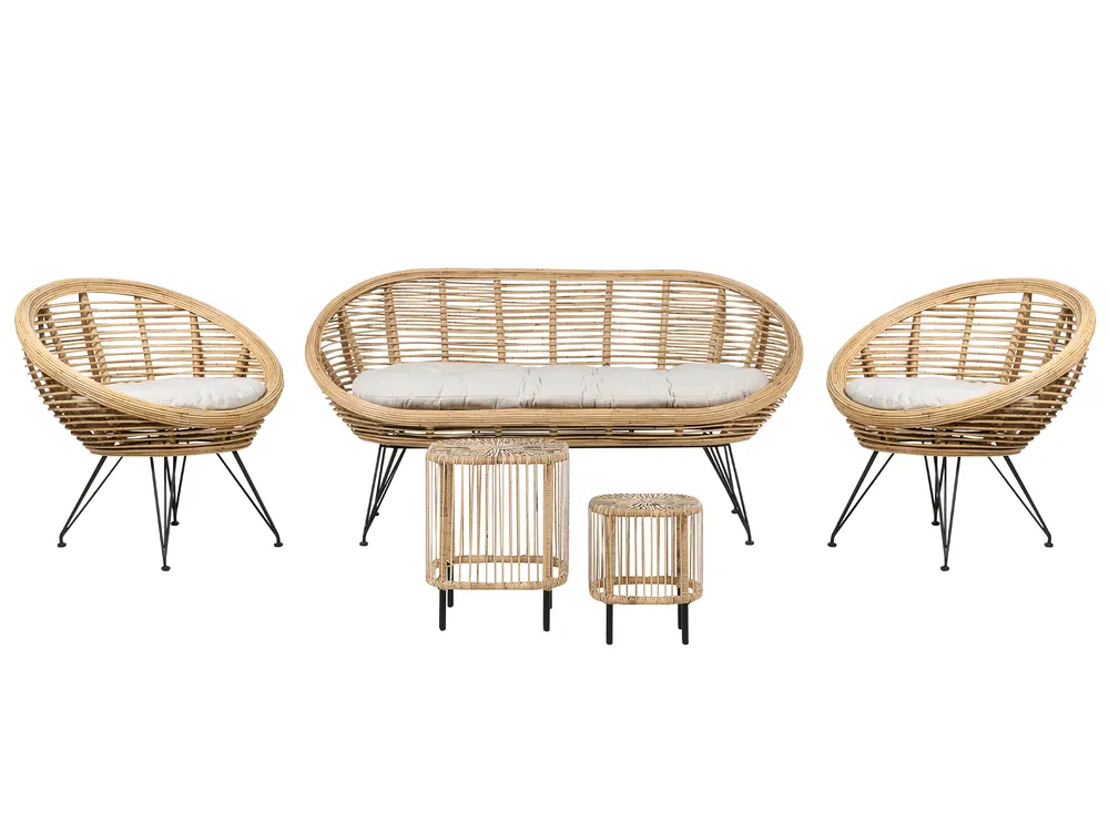 Lounge Set mit Tisch 4-Sitzer MARATEA/CESENATICO Rattan Naturfarben