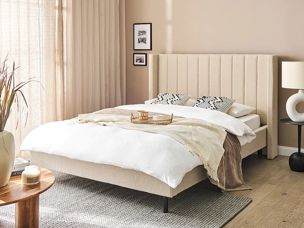 Bett mit Lattenrost Bouclé VILLETTE 140 x 200 cm Beige_1153753
