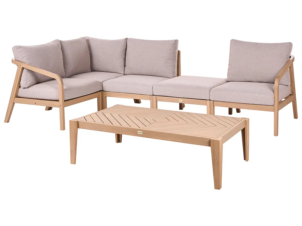 Garden Corner Sofa with Table 5 Seater RIVELLO Modular Acacia Wood Light Brown