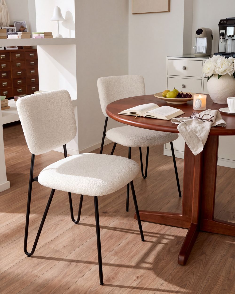 Set of 2 Dining Chairs NELKO Boucle Off-White