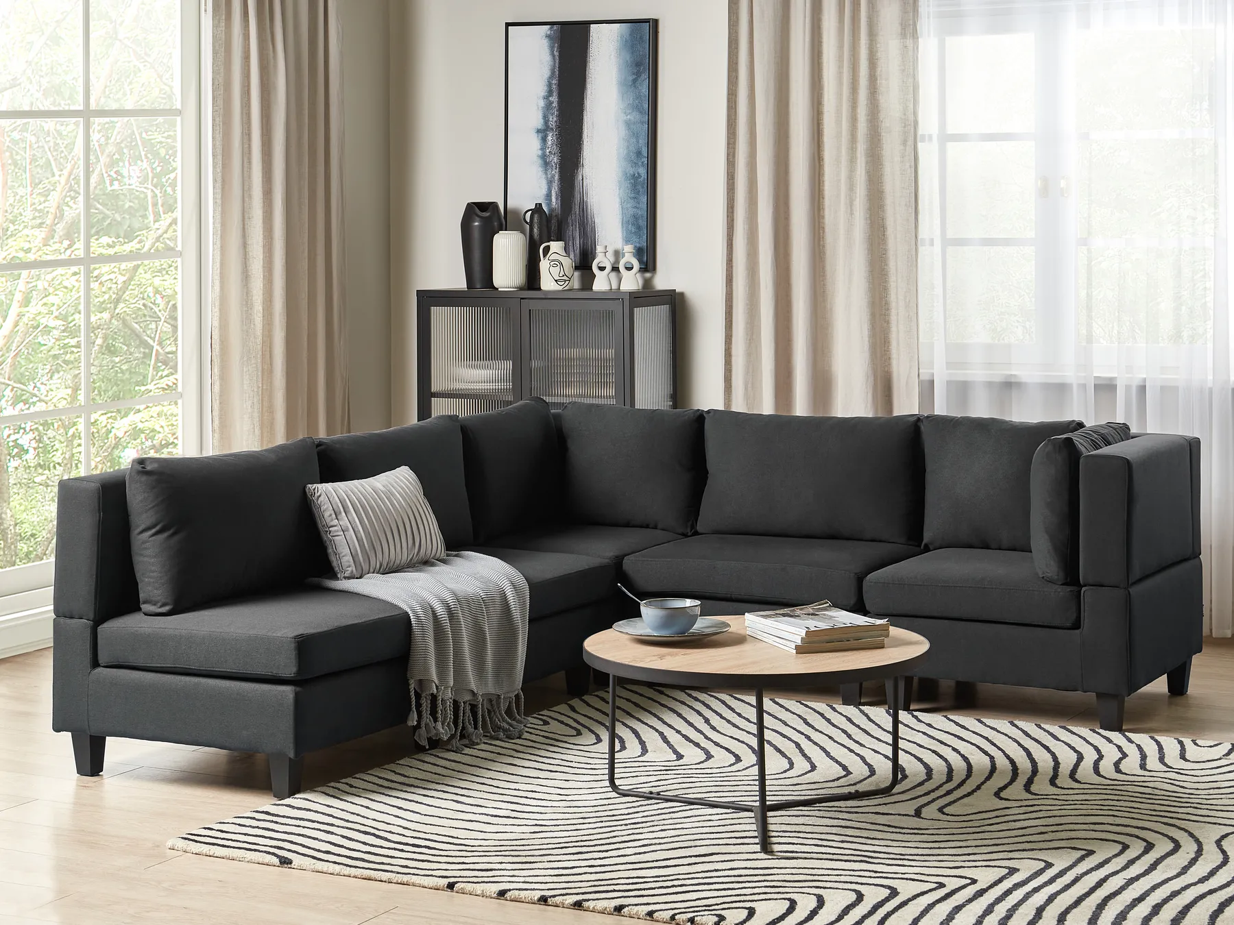 Modular Corner Sofa 5 Seater UNSTAD Fabric Black Left Hand_924792