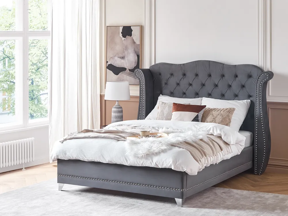 Bett mit Lattenrost Samtstoff AYETTE 160 x 200 cm Grau