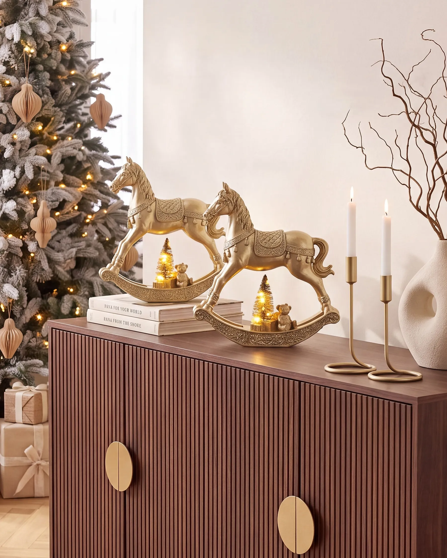Set of 2 Christmas Decorations LED YPPARI 30 cm Gold_1175024