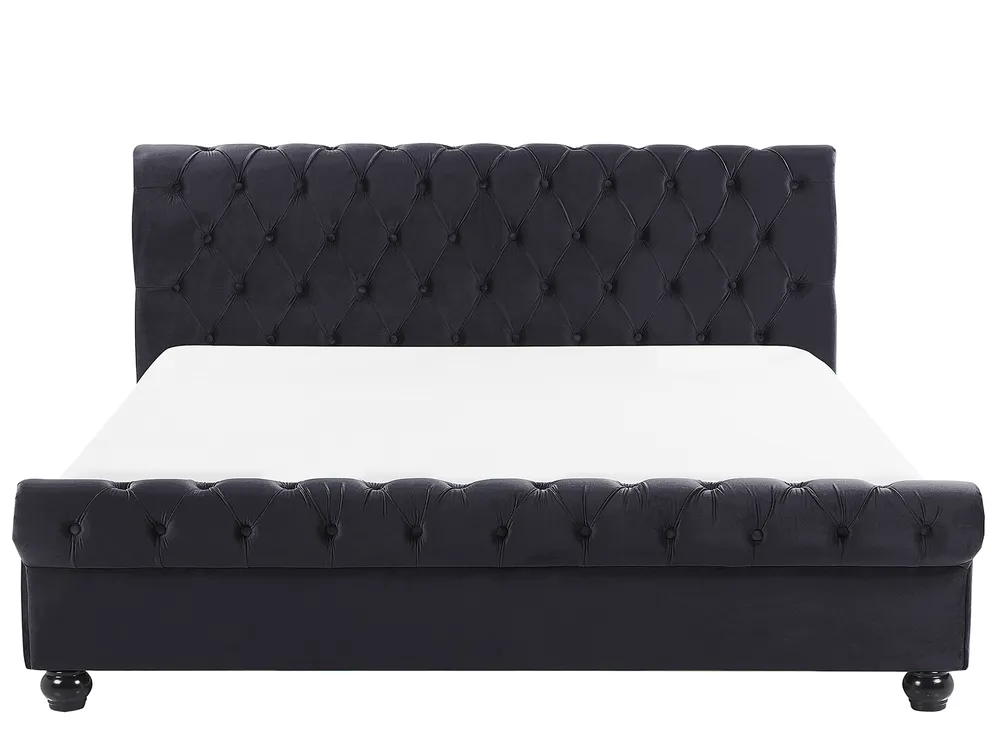 Bett mit Lattenrost Samtstoff AVALLON 180 x 200 cm Schwarz_694676