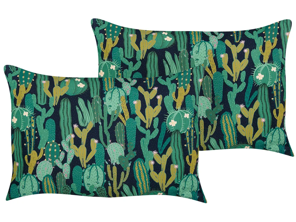 Gartenkissen 2er Set BUSSANA Pflanzenmuster 40 x 60 cm Grün