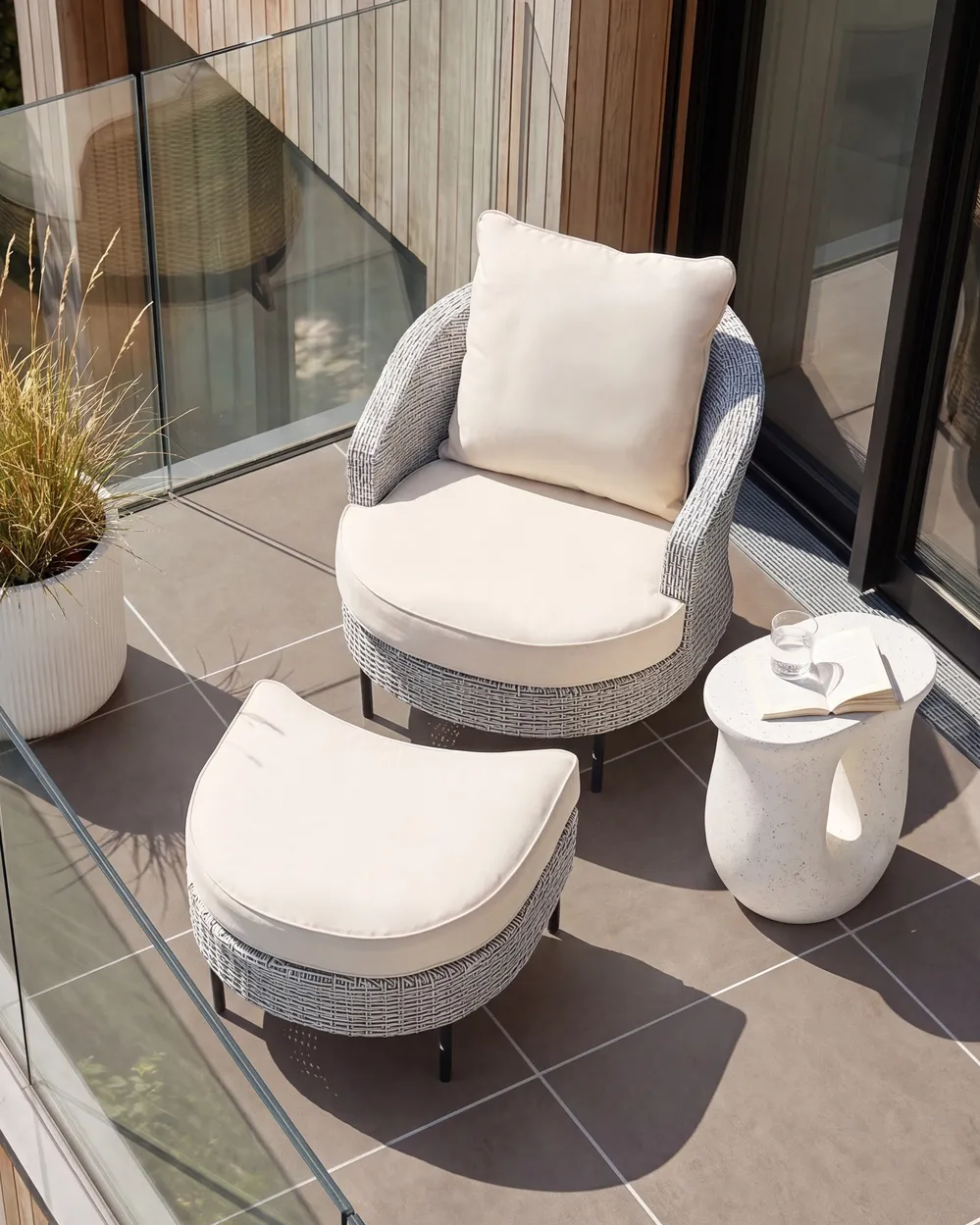 Gartensessel mit Ottomane ARCILLE Polyrattan Grau_1082775