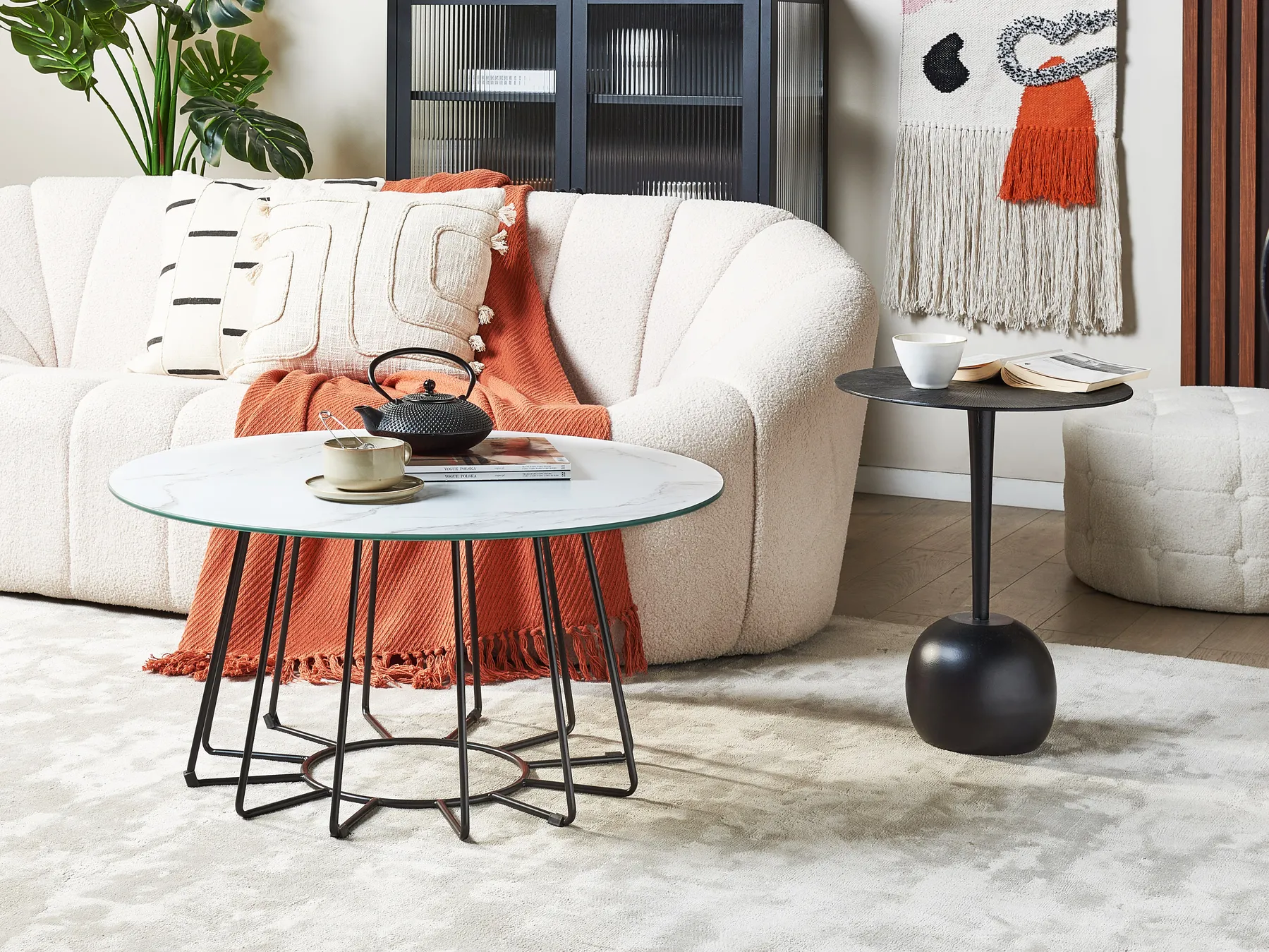 Coffee Table BERNIE Tempered Glass White Marble_851343
