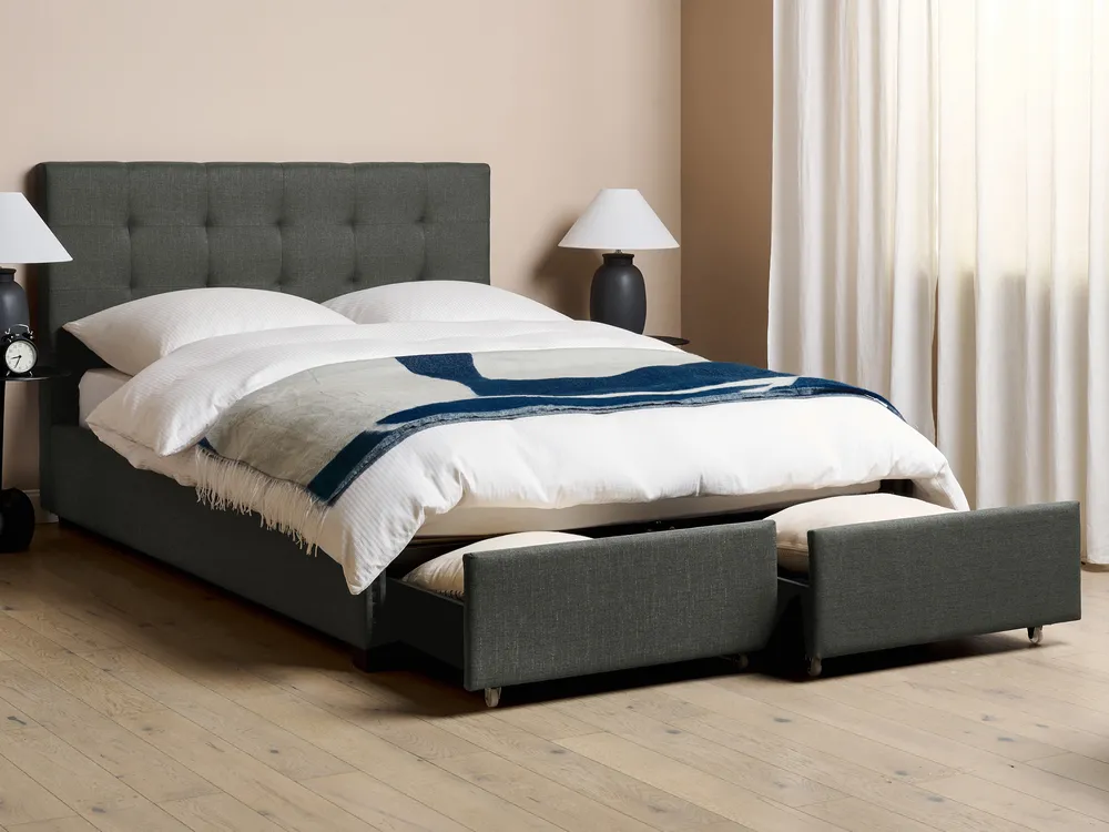 Bett mit Schubladen LA ROCHELLE Stoff Dunkelgrau 140 x 200 cm