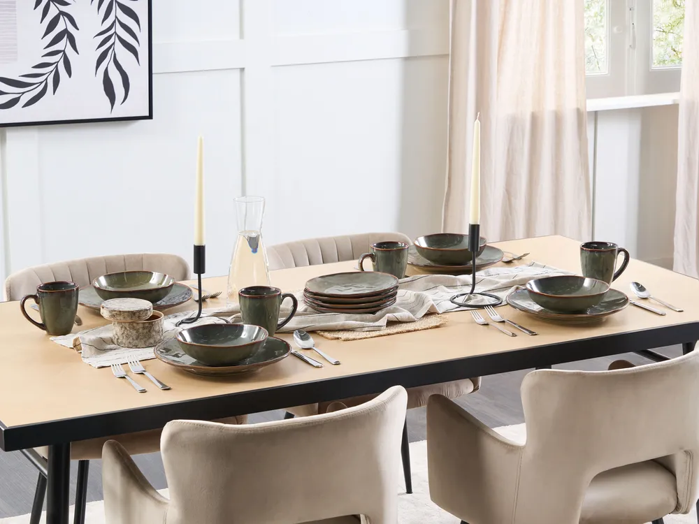 Set of 4 Side Plates THYME Stoneware Dark Green_957268