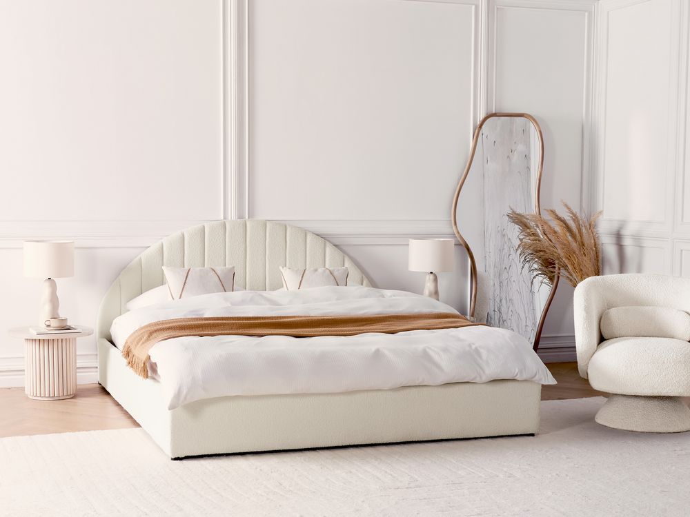 Bett mit Stauraum CHADENET Bouclé Cremeweiß 180 x 200 cm