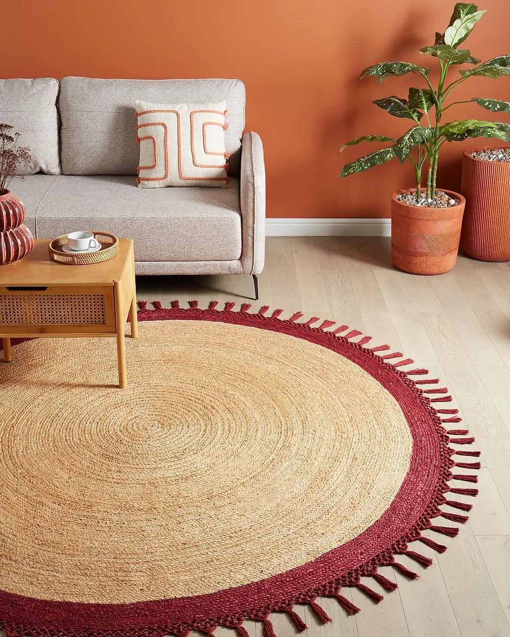 Rug MARTS Dark Red ø 200 cm Jute_1179003