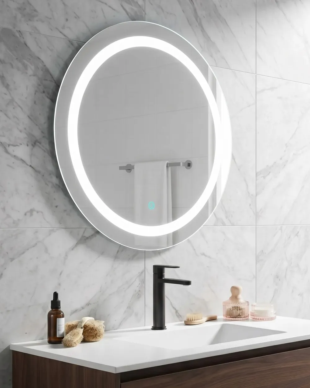LED-Badezimmer-Spiegel SELUNE 58 cm 58 cm Silber