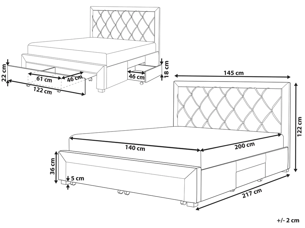Bed with Storage Drawers LIEVIN Velvet Beige 140 x 200 cm (EU Double)_858157