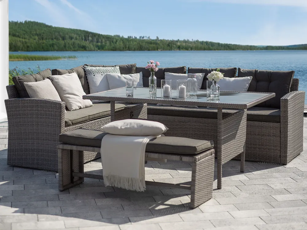 Gartentisch VITERBO 145 cm 80 cm Glas Hellgrau_862746