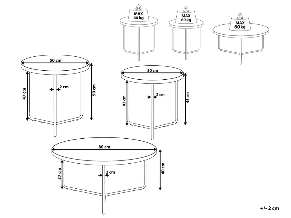Couchtisch 3er Set MELODY Grauer Betoneffekt_822536