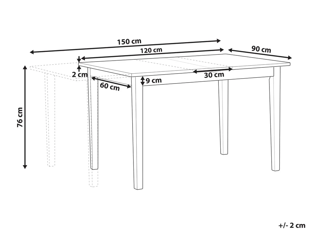 Ausziehbarer Esstisch HOUSTON Hellbraun / Weiß 120/150 cm 90 cm Kiefernholz_1070985