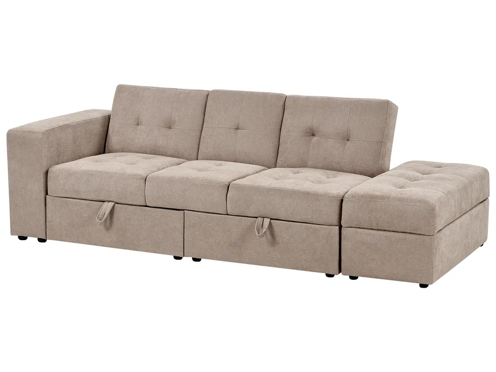 Sofa Bed 3 Seater FALSTER with Storage Fabric Light Brown_935845