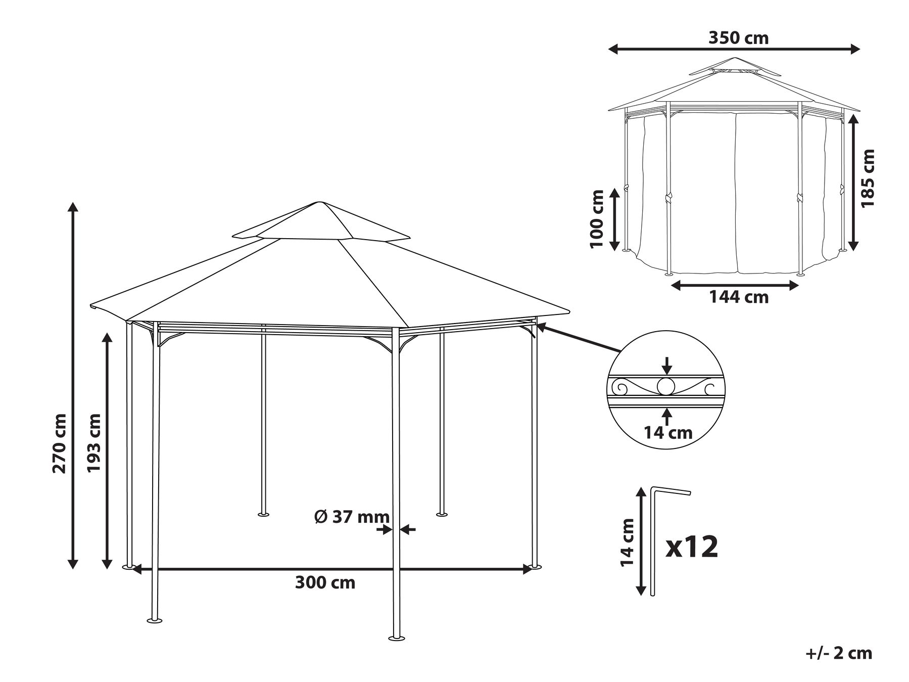 Pavillon PORTEL 350 cm 350 cm Metall Graphitgrau_779015