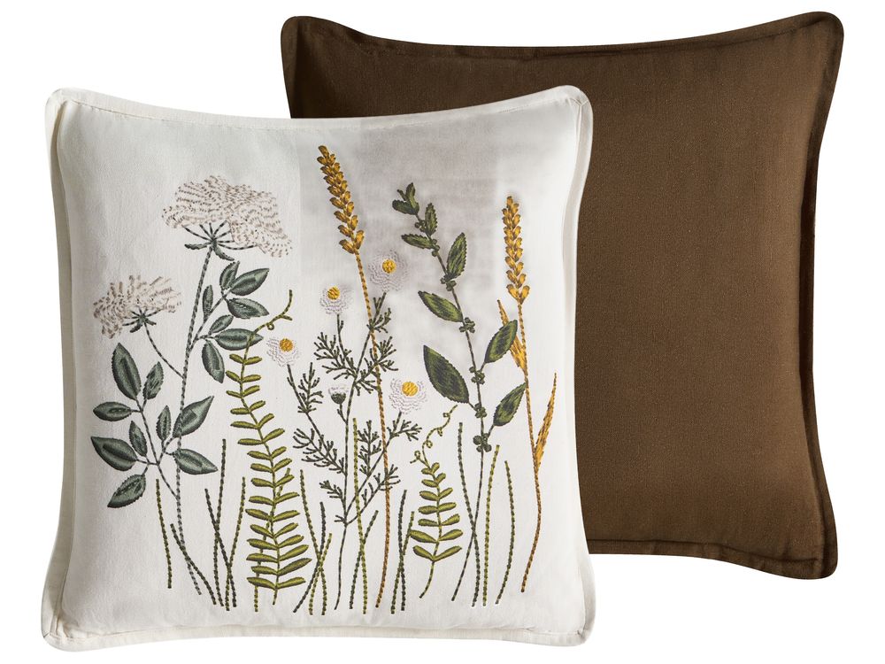 Set of 2 Decorative Cushions KNEMA 45 x 45 cm Cotton White Floral Pattern