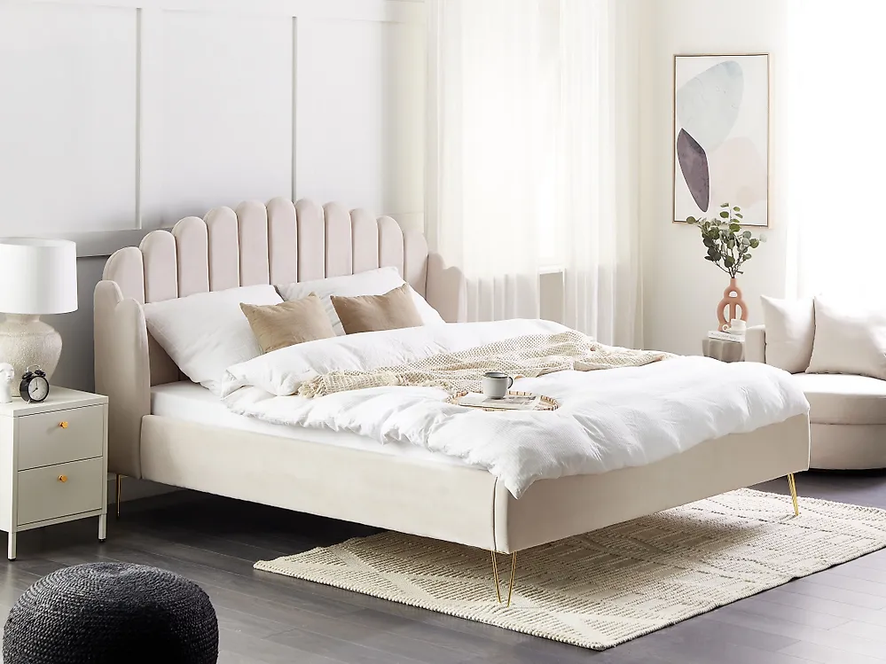 Bett mit Lattenrost Stoff AMBILLOU 180 x 200 cm Hellbeige_1173657
