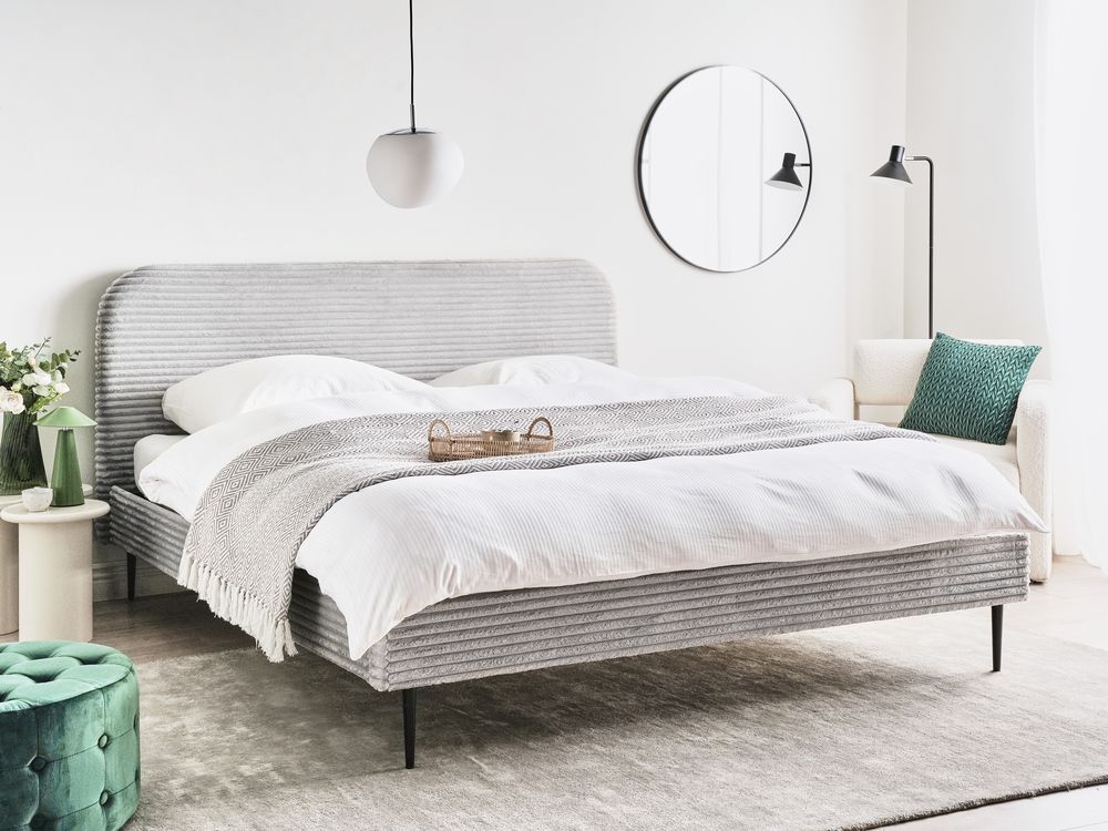 Lit avec sommier Velours côtelé FLAYAT 180 x 200 cm Gris clair