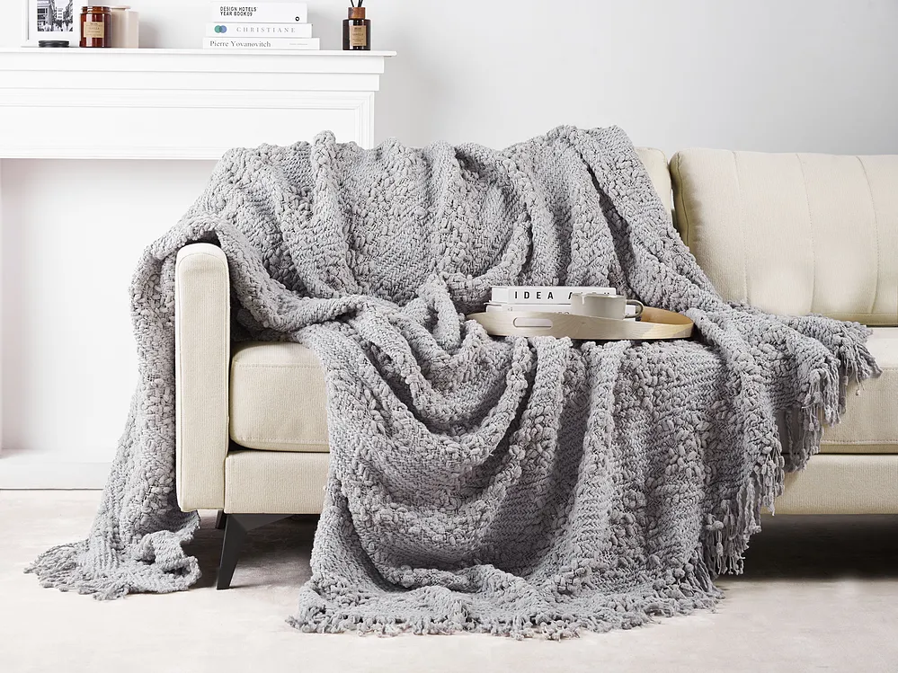 Blanket VELLA Cotton 220 x 240 cm Grey_1156419