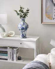 Blumenvase BERGA 36 cm Porzellan Weiß / Blau_1052791