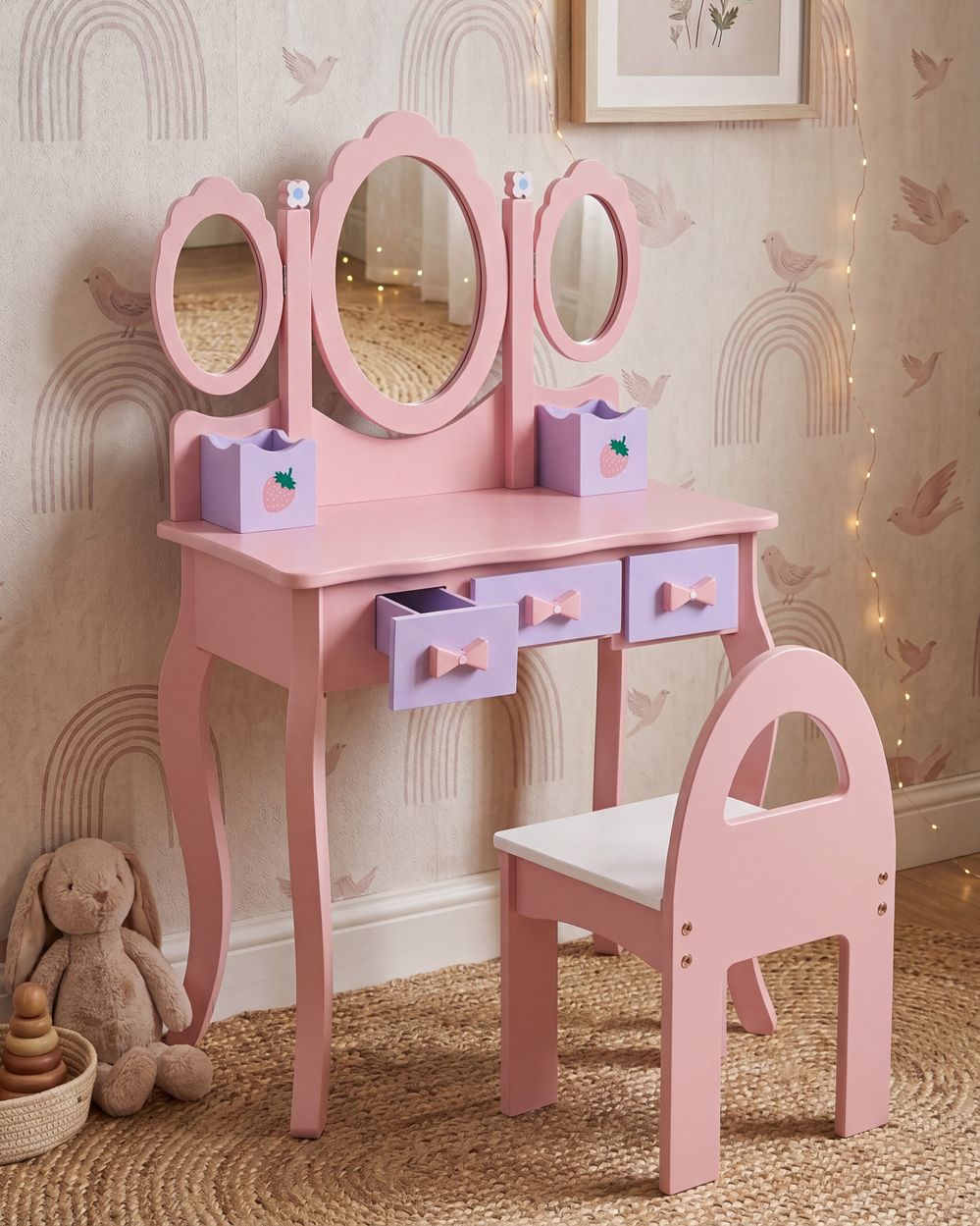 Kids Vanity Table with Chair ROSABELLE Pink