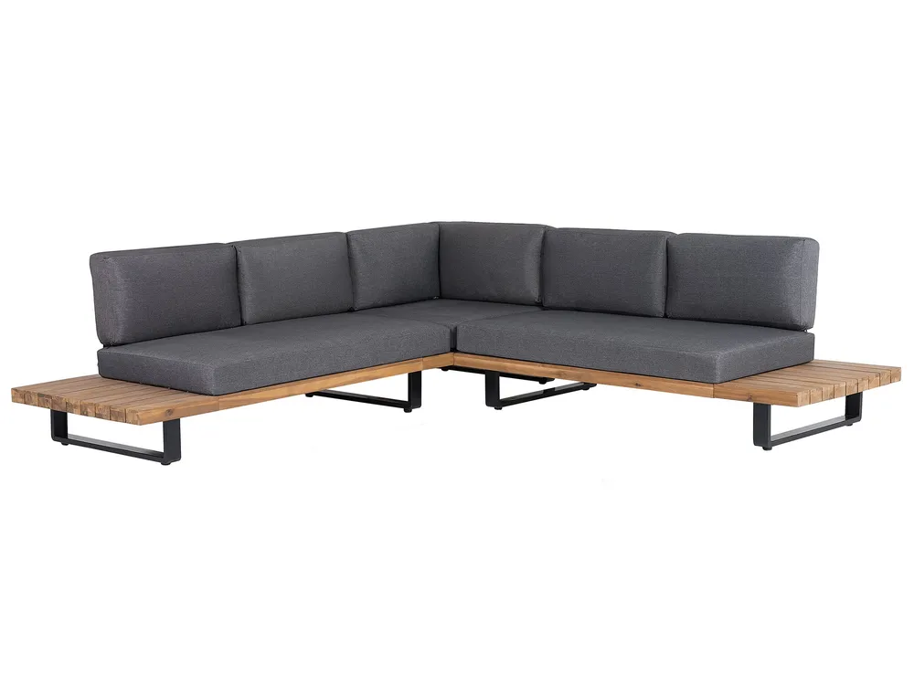 Garten Ecksofa mit Tisch 5-Sitzer MYKONOS zertifiziertes Akazienholz Dunkelgrau rechtsseitig_737843