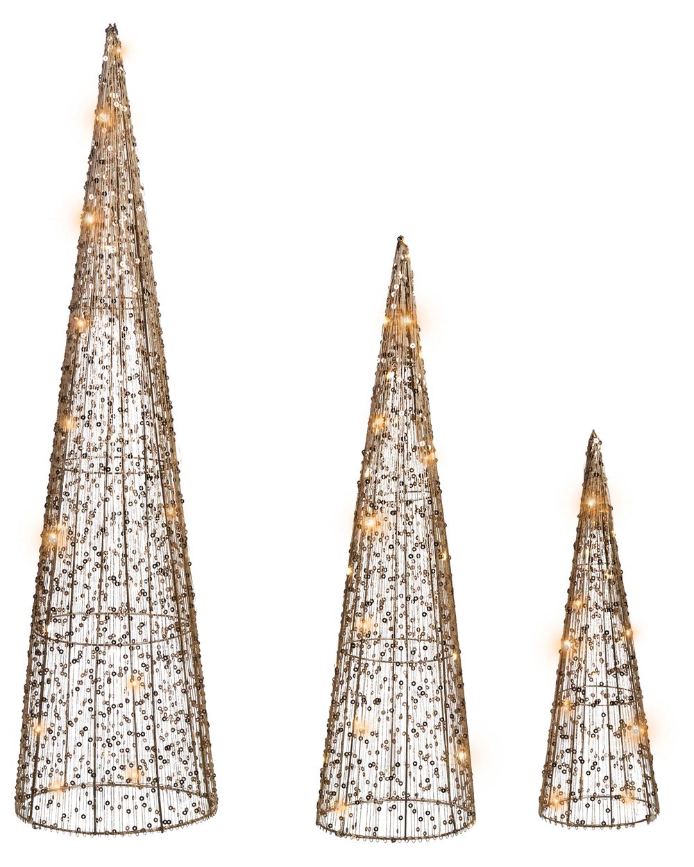 Set of 3 Christmas Decorations LED VEJLESO 40/60/80 cm Christmas Tree Gold