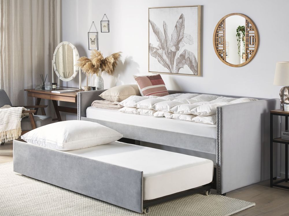 Trundle Bed Velvet TROYES 90 x 200 cm (EU Single) Light Grey